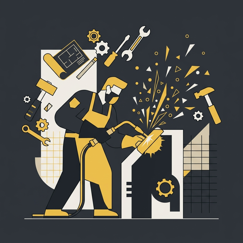 Corporate Memphis skilled welding tools