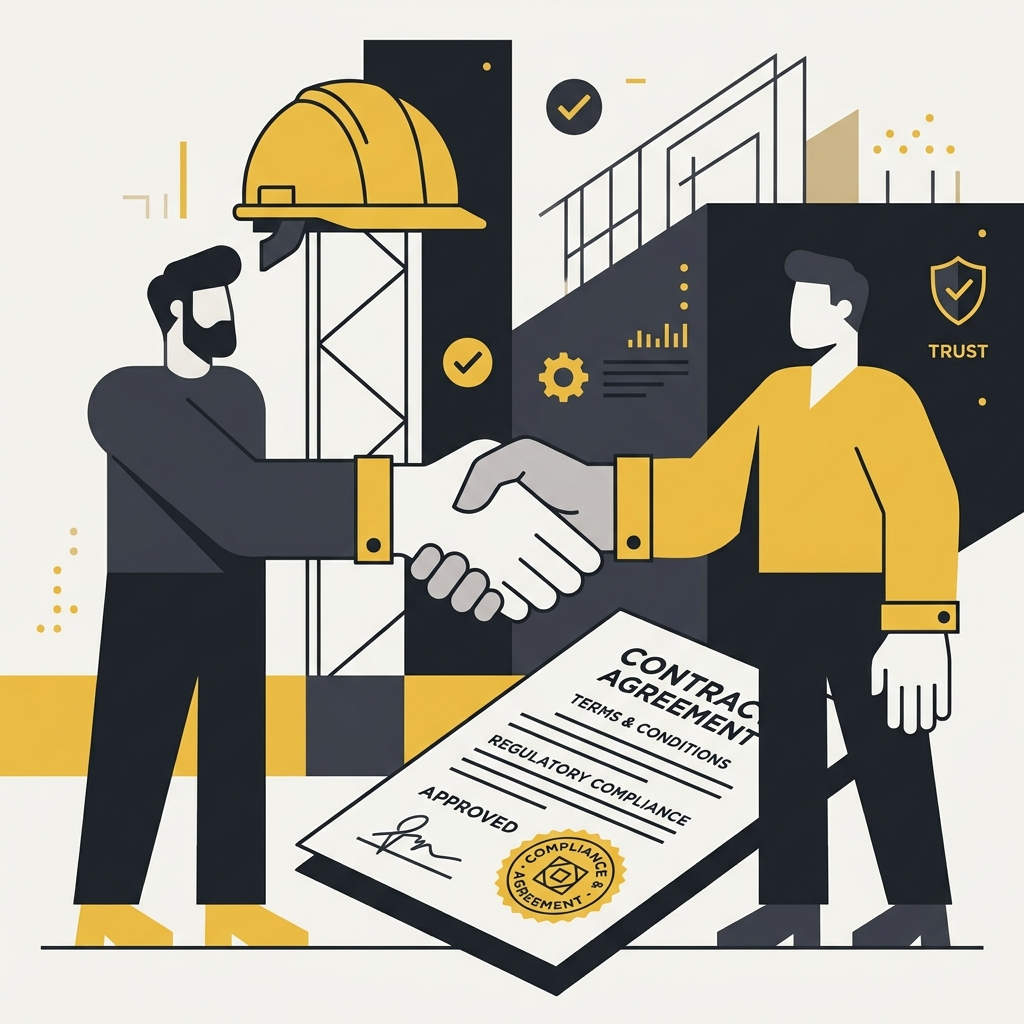 Corporate Memphis compliance document and handshake